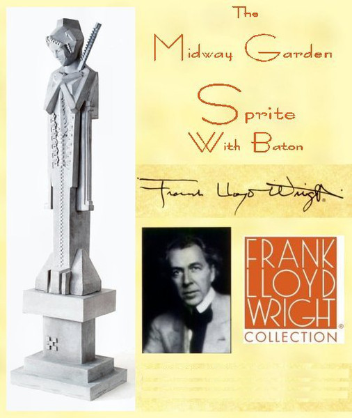 Garden Sprite Statue with baton On Pedestal by Wright